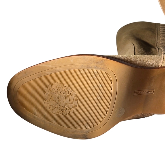 Vince Camuto Mid-Shaft Suede Chunky Heel Boots Women Size 7W Zelcinna Tortilla - Picture 4 of 16